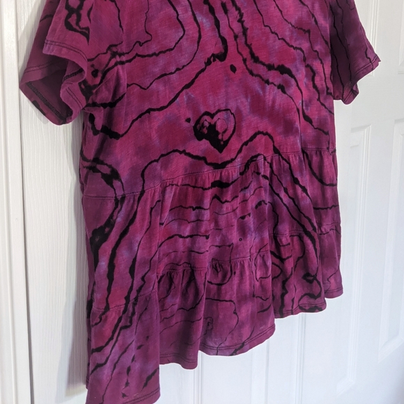 Reverse Tie Dye Geode L Womens T Shirt Tiered Peplum Cotton Large Pink Black - Picture 2 of 8